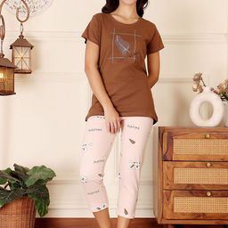 Bodycare Women Cotton Printed T shirt & Capri Night suit-picture-16
