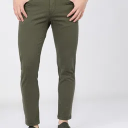 highlander Men Tapered Light Green Cotton Blend Trousers-picture-15