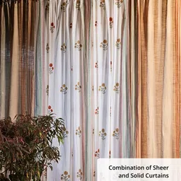 Peepul Tree 4 Pieces Green & White Floral Sheer Door Curtain-image-2