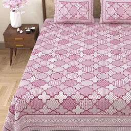 Myntra Elegant Homes Pink & White Floral Cotton 180TC Double King Bedsheet Set-2.75mx2.25m-picture-17