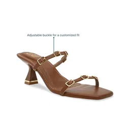 CAI Women PU Multi Buckled Tan Heels-image-5