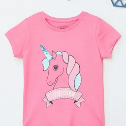 max Girls Graphic Printed Round Neck Cap Sleeves Pure Cotton T-shirt-picture-40