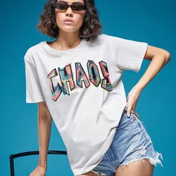 SMARTEES Typography Printed Round Neck Drop-Shoulder Sleeves Cotton Oversized T-shirt image 4