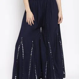 omaya Women Relaxed Blue Viscose Rayon Trousers image 1