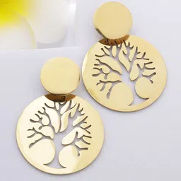 Scintillare By Sukkhi Stainless Steel Gold-Plated Circular Shaped Drop Earrings image 3