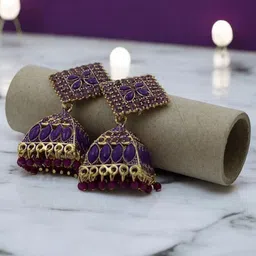Adhvik Gold-Plated Artificial Stones Studded And Beaded Dome Shaped Jhumkas-picture-41