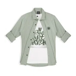 CHARCHIT Boys Comfort Regular Fit Striped Cotton Shirt with T-Shirt-picture-7