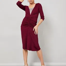 Miss Chase Women Gathered Bodycon Midi Dress-image-42