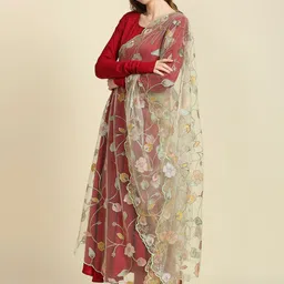 Dupatta Bazaar Floral Embroidered Net Dupatta With Sequinned image 5