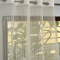 Aura Beige Set of 2 Striped Sheer Long Door Curtain image 2