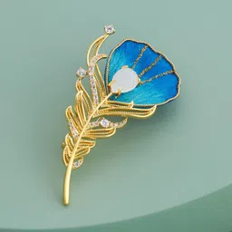 Kushal's Fashion Jewellery Gold-Plated Zircon Studded Feather Shape Saree Brooch Clip-picture-16