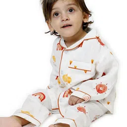 Snuggly Spaces Kids Rainbows & Rain Printed Lapel Collar Night Suits image 2