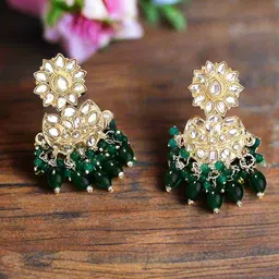 Jazz and Sizzle Gold-Plated Kundan Studded & Artificial Beaded Floral Shaped Chandbalis-picture-37