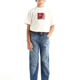 RARE ONES Boys Regular Fit Mid-Rise Low Distress Light Fade Jeans image 3