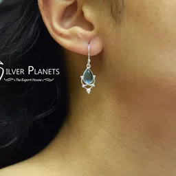 Silver Planets Women Blue Earrings image 2
