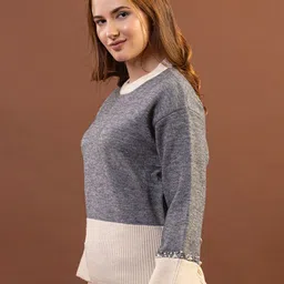 GFO Women Colourblocked Woollen Long Sleeves Pullover image 4