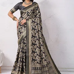 PBS PRINTS Floral Silk Blend Handloom Tussar Saree image 5