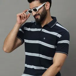 UNIBERRY Men Striped Polo Collar T-shirt-image-99