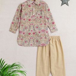 The Magic Wand Boys Floral Printed Regular Pure Cotton Kurta with Pyjamas-picture-16