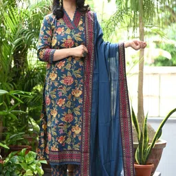 KALINI Women Floral Printed Regular Kurta with Trousers & With Dupatta image 2