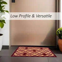 Kuber Industries 3-Pcs Maroon & Beige Floral Rectangular Anti-Skid Doormats image 2