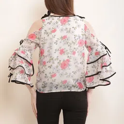 RC NEOEN Floral Print Cold-Shoulder Ruffles Cotton Top image 4