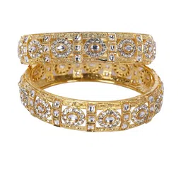 oneys collection Set Of 2 Gold Plated Kundan beads with Cubic Zirconia Bangle image 2