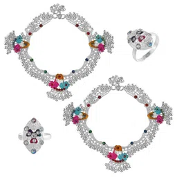 MEMOIR Silver-Plated Ghungroo Anklets With Toe Rings image 1