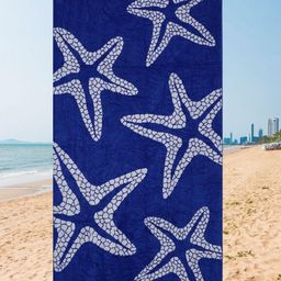 Creeva Blue & White Starfish Printed 500 GSM Cotton Beach Towel-picture-18