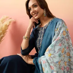 Sangria Women Embroidered Straight Kurta With Palazzos & Dupatta-picture-39