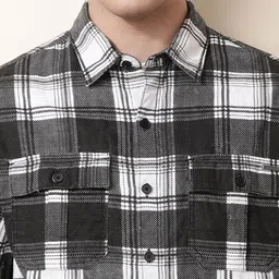 WROGN Men Comfort Relaxed Fit Spread Collar Tartan Checked Cotton Casual Shirt image 4