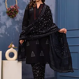 Monik Handicrafts Printed Thread Work Pure Cotton Kurta with Trousers & With Dupatta-picture-25