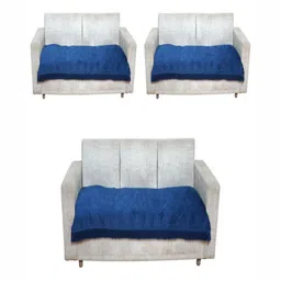 Fashion Throw Teal Blue 3 Pieces Self Design 7 Seater Velvet Sofa Covers-picture-42