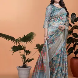 Mitera Floral Printed Banarasi Saree image 2
