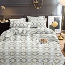 MORADO Cream-Coloured & Grey Geometric 260 TC Queen Bedsheet with 2 Pillow Covers-picture-45
