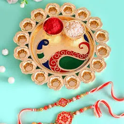 Aapno Rajasthan Set of 2 Rakhi with Pooja Thali Gift Set-picture-51