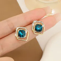 Celestique Korean Crystals Studded Square Shaped Studs image 5