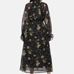 ISU Women Floral Print Tie-Up Neck Chiffon Fit & Flare Maxi Dress image 4