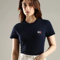 Tommy Hilfiger Women Brand Logo Printed Round Neck Pure Cotton Regular Fit T-shirt-picture-20