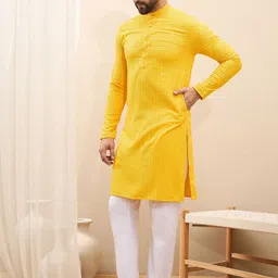 House of Pataudi Ethnic Motifs Embroidered Sequnnied Band Collar Straight Kurta image 2