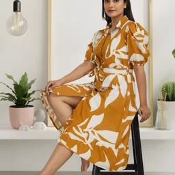 universe creation Floral Print Puff Sleeve Shirt Midi Dress-picture-10