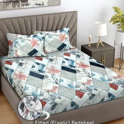 FABINALIV Grey & White Geometric 300 TC King Bedsheet with 2 Pillow Covers-image-50