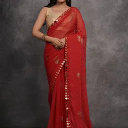 Panzora Floral Printed Mirror Work Saree-picture-16
