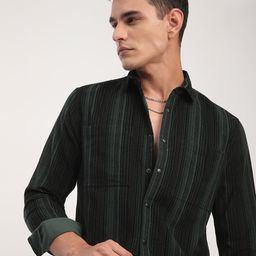 VASTRADO Men Classic Slim Fit Vertical Striped Spread Collar Cotton Casual Shirt-picture-1