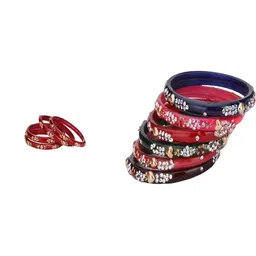 SOMIL Set Of 28 Artificial Stones Studded Glass Bangles-picture-23