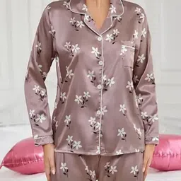 nijanand textile NNIJANAND TEXTILE Floral Printed Shirt Collar Shirt With Pyjamas image 2