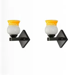 SOMIL Yellow & White Printed Glass Cylinder Shaped Wall Lamp-picture-34