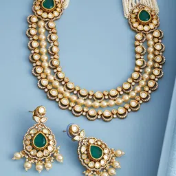 Kushal's Fashion Jewellery Green Victorian-Plated Ethnic Kundan Jewellery Set-picture-13