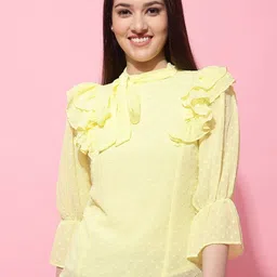 CORSICA Tie-Up Neck Ruffles Georgette Top-image-7