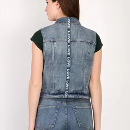 Stylecast X Kotty Spread Collar Cotton Denim Jacket image 3